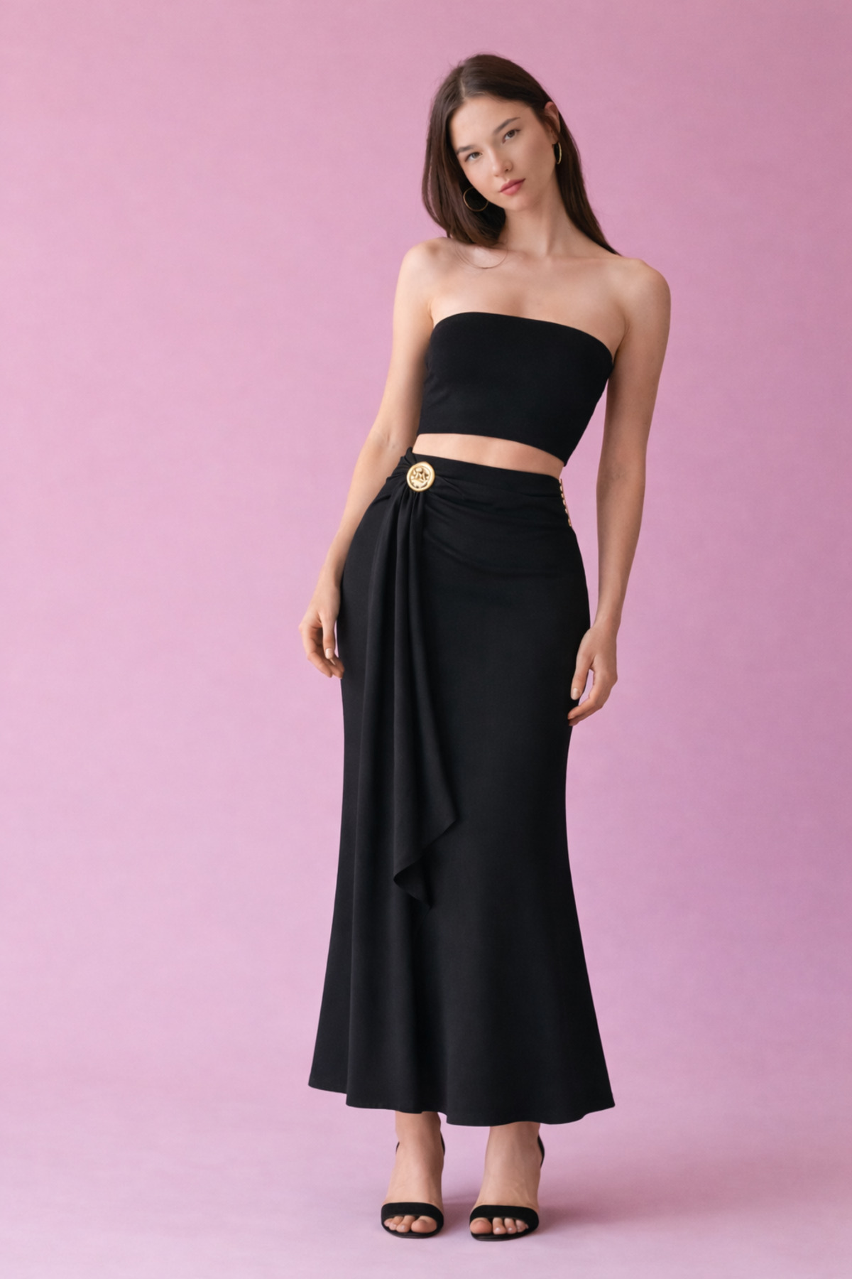 HAKKE  Vücuda Oturan Aksesuar Detaylı Örme Uzun ETEK - Görsel 2