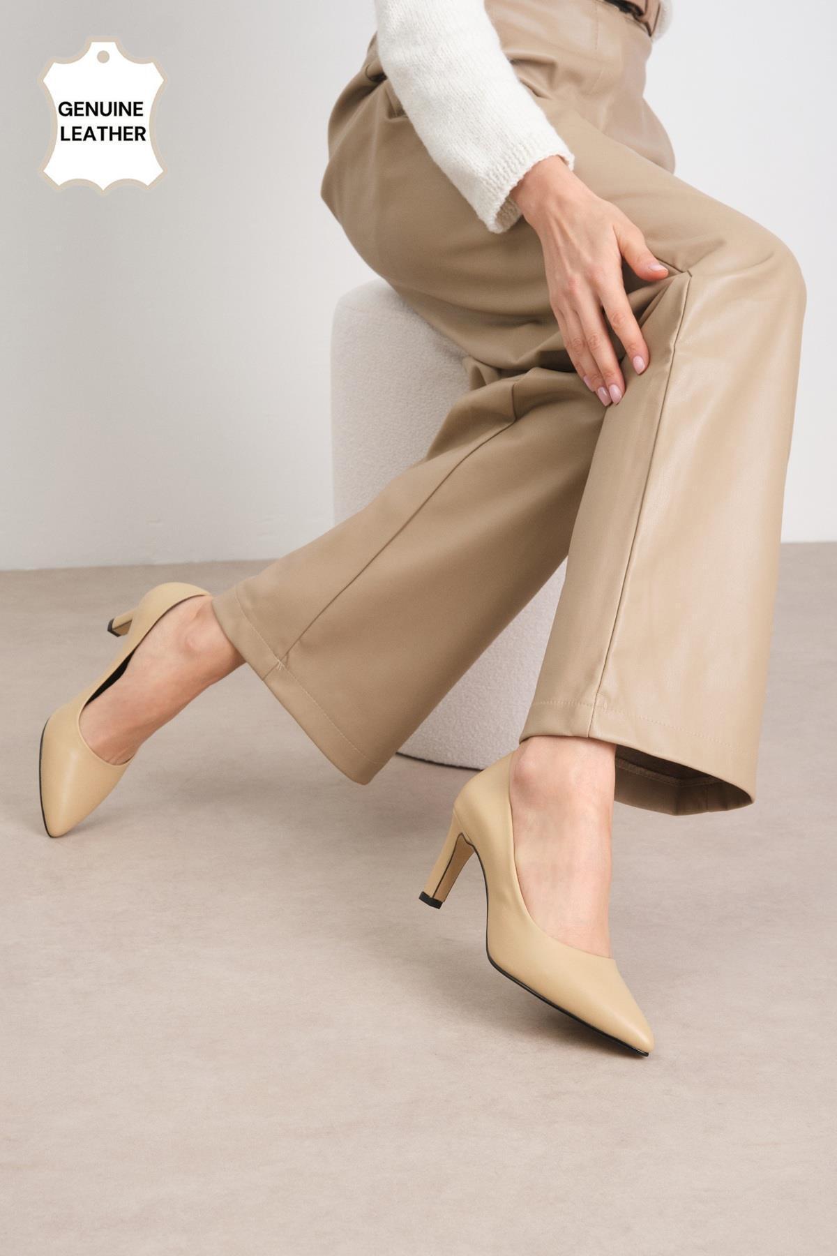 Beliz Genuine Leather Nude Women's Stiletto Shoes