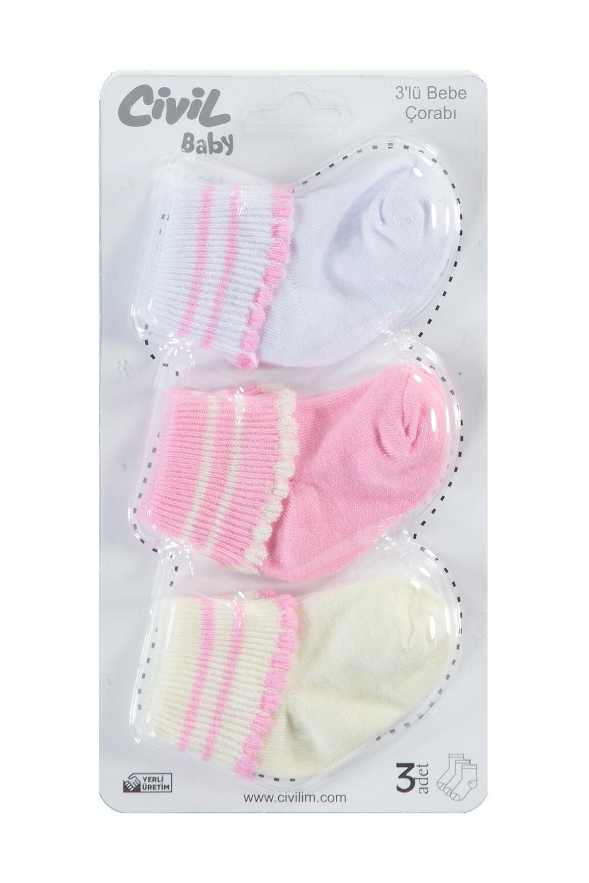 Civil Baby Kız Bebek 3'lü Çorap Set 0-6 Ay - Standart fotoğrafı 2 (önizleme)