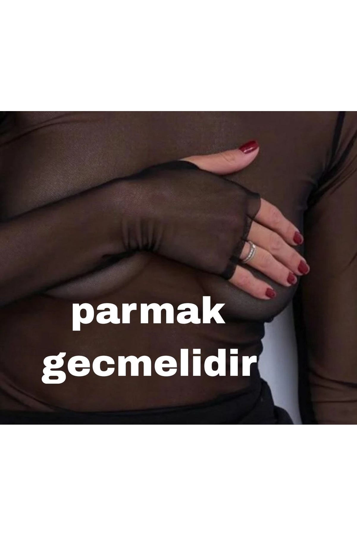 Moda Mistik  Siyah Seksi Transparan Tül Body Bluz Balıkçı Yaka Uzun Kollu Parmak Geçmeli - Görsel 6