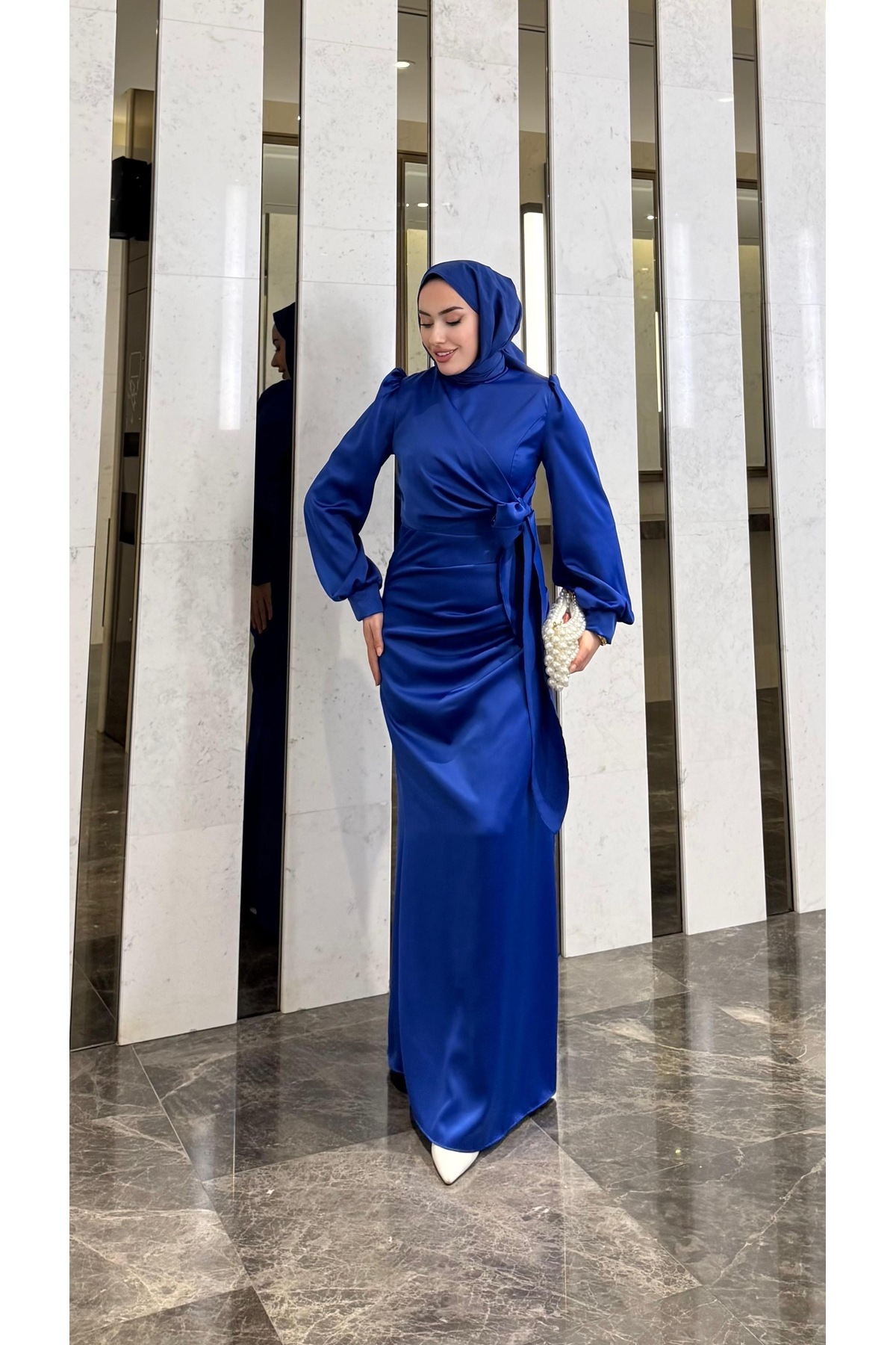 SATIN EVENING DRESS WITH SIDE TIES