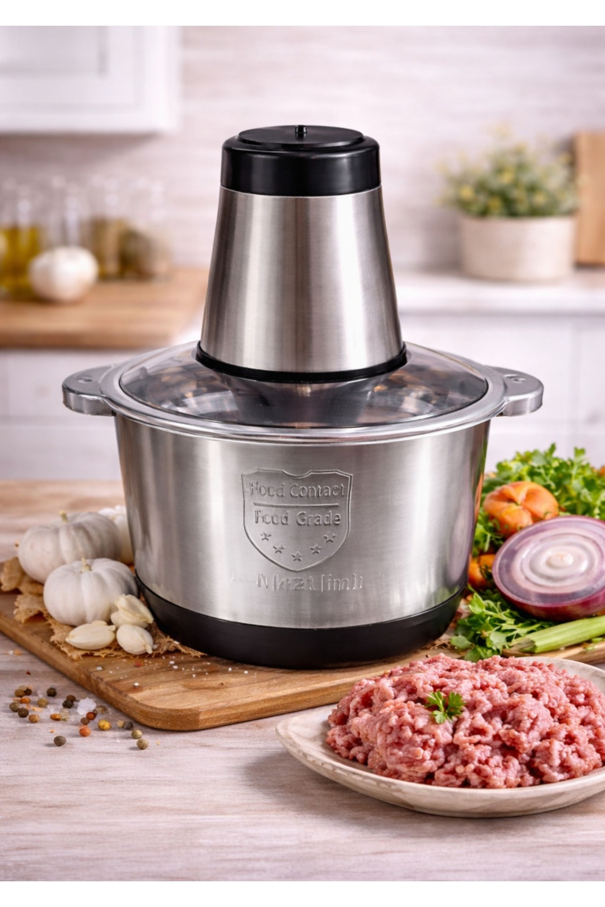 TSUMAB مفرمة طعام كهربائية من الفولاذ المقاوم للصدأ من لاكي باور - سعة 2 لتر،...