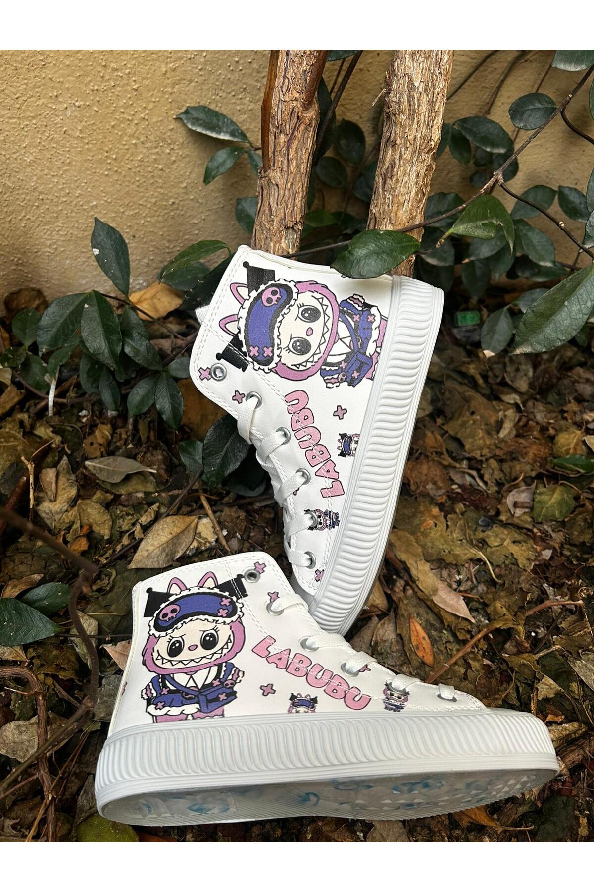 Girls Labube Printed Casual Sports Shoes – Cute Character Patterned