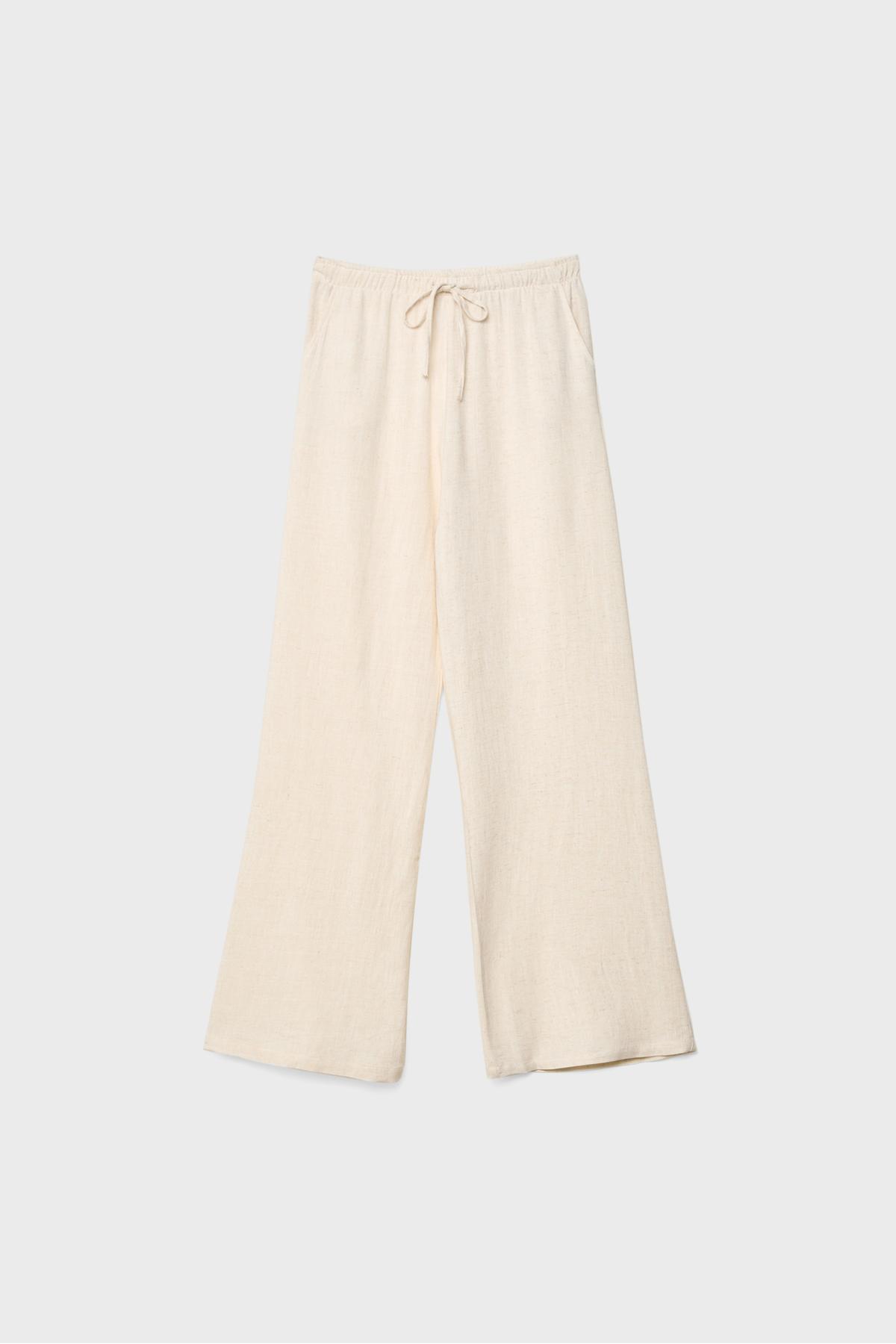 Stradivarius  Keten Karışımlı Bol Kesim Ekru Pantolon - Görsel 6