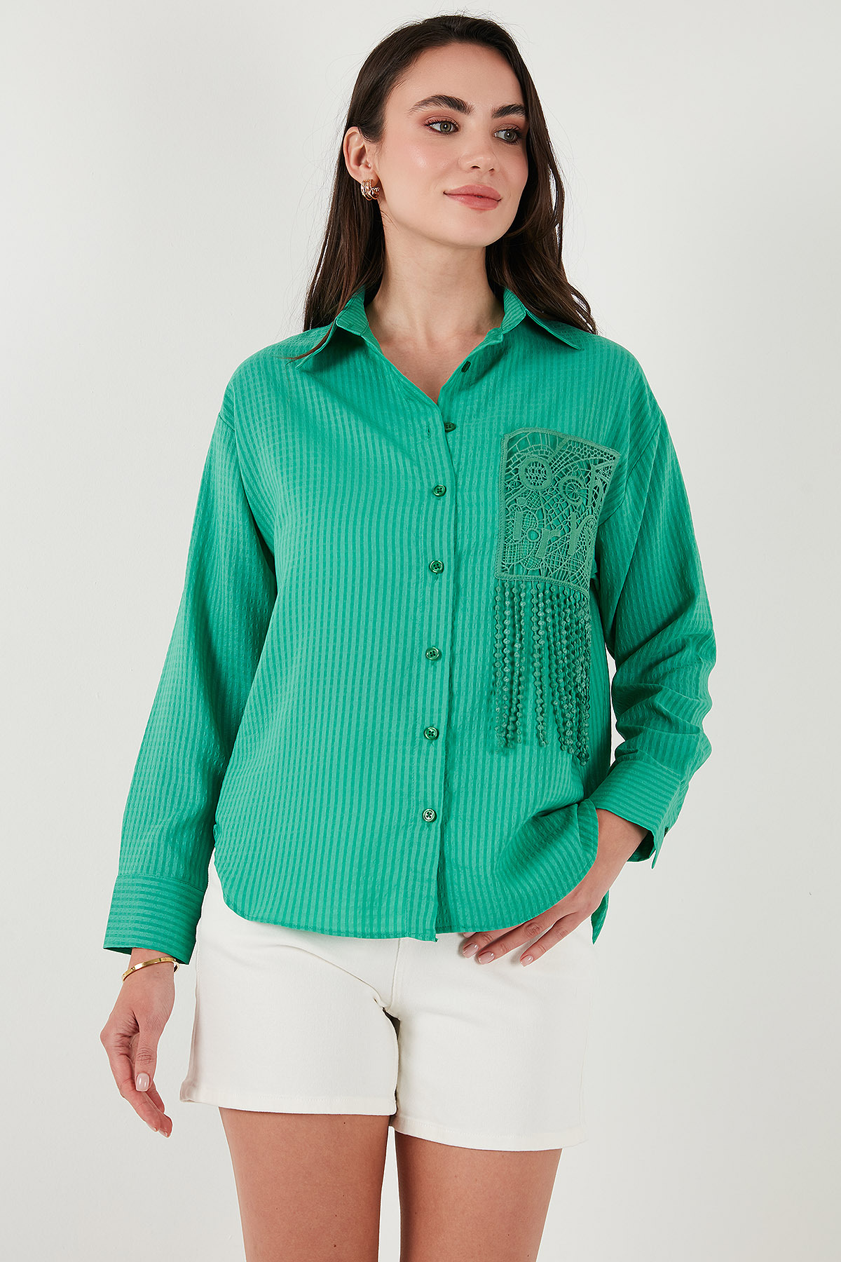 Lela  Regular Fit Güpürlü Cep Detaylı Uzun Kollu Gömlek GÖMLEK 6773215 - Görsel 6