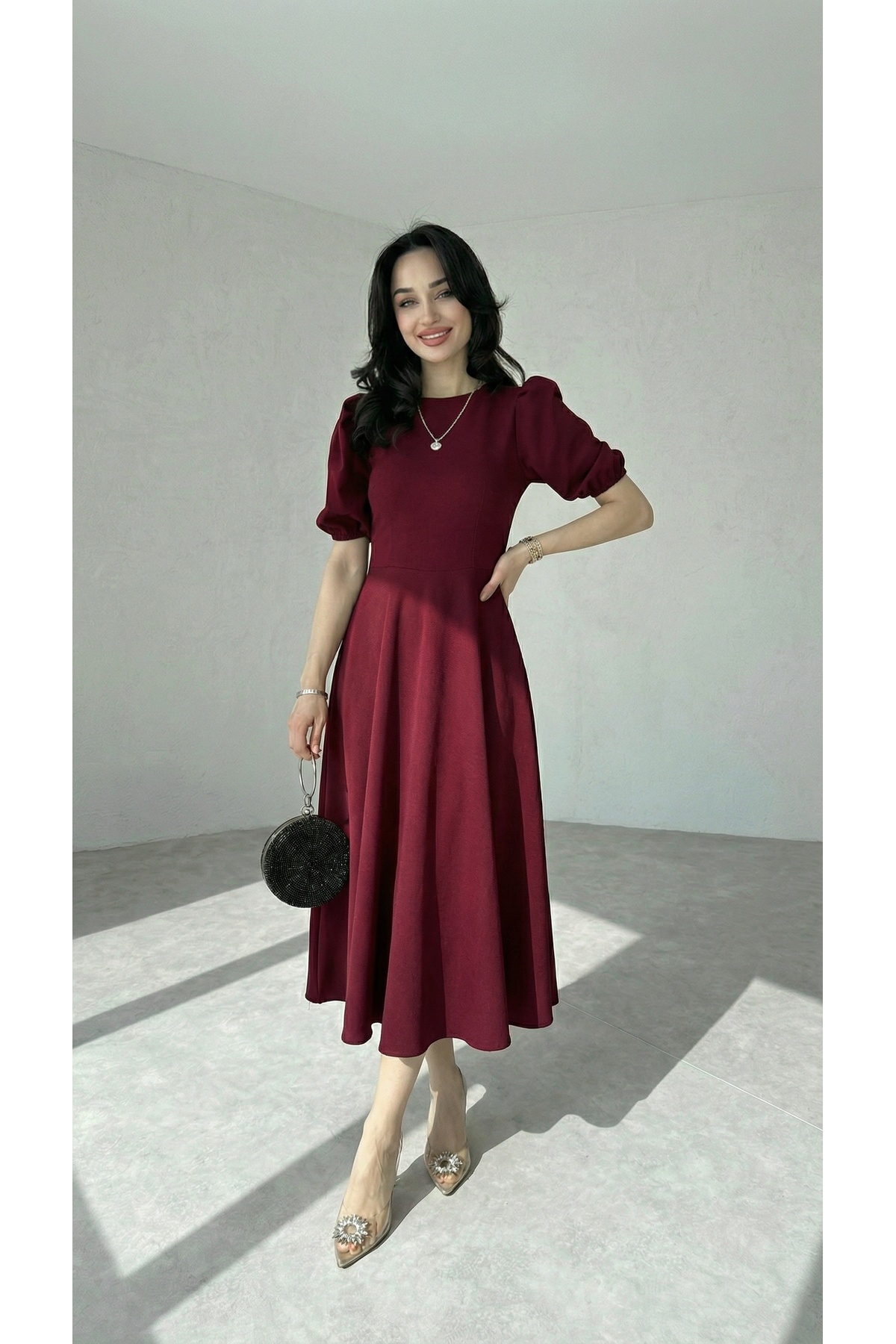 Afiş Butik  Karpuz Kollu Midi Boy Elbise - Görsel 4