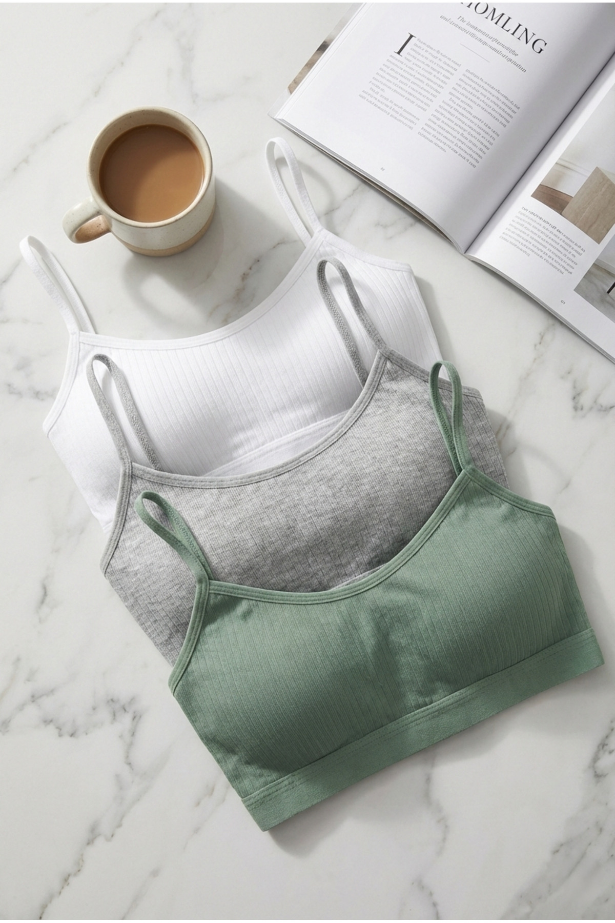 underwear bodyway Günlük İp Askılı Fitilli Büstiyer 3’lü Uygun Paket: Beyaz • Gri Melanj • Yeşil