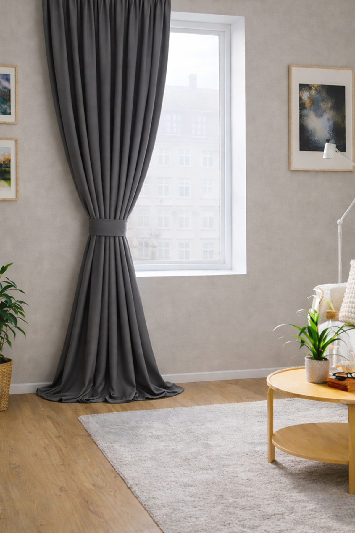 Anthracite Grey Velvety Fabric Extrafor Shirr New Season Single Wing Background Curtain
