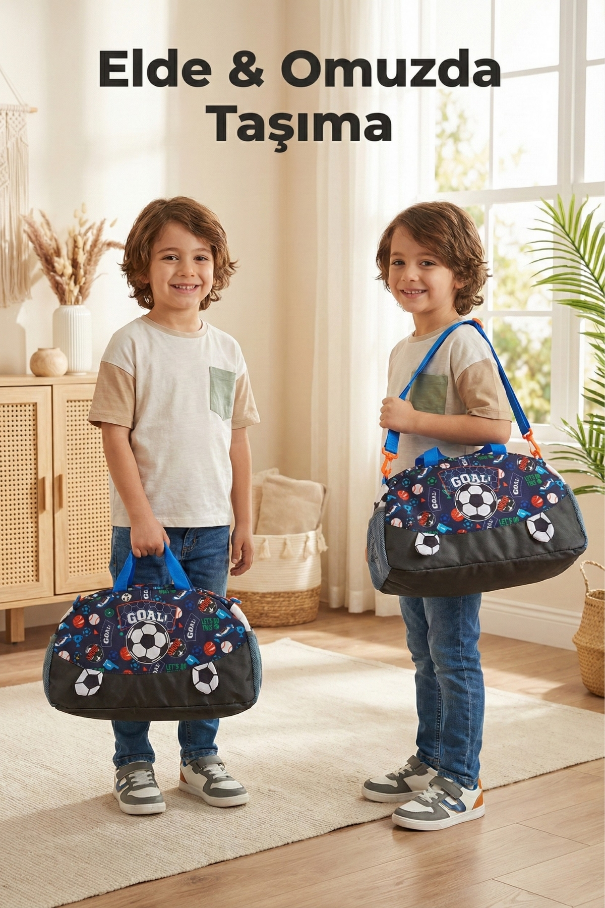 Genel Markalar  Goal Desenli Çocuk Spor ve Seyahat Çantası 25L – Su Geçirmez, Omuz & El Taşıma - Görsel 5