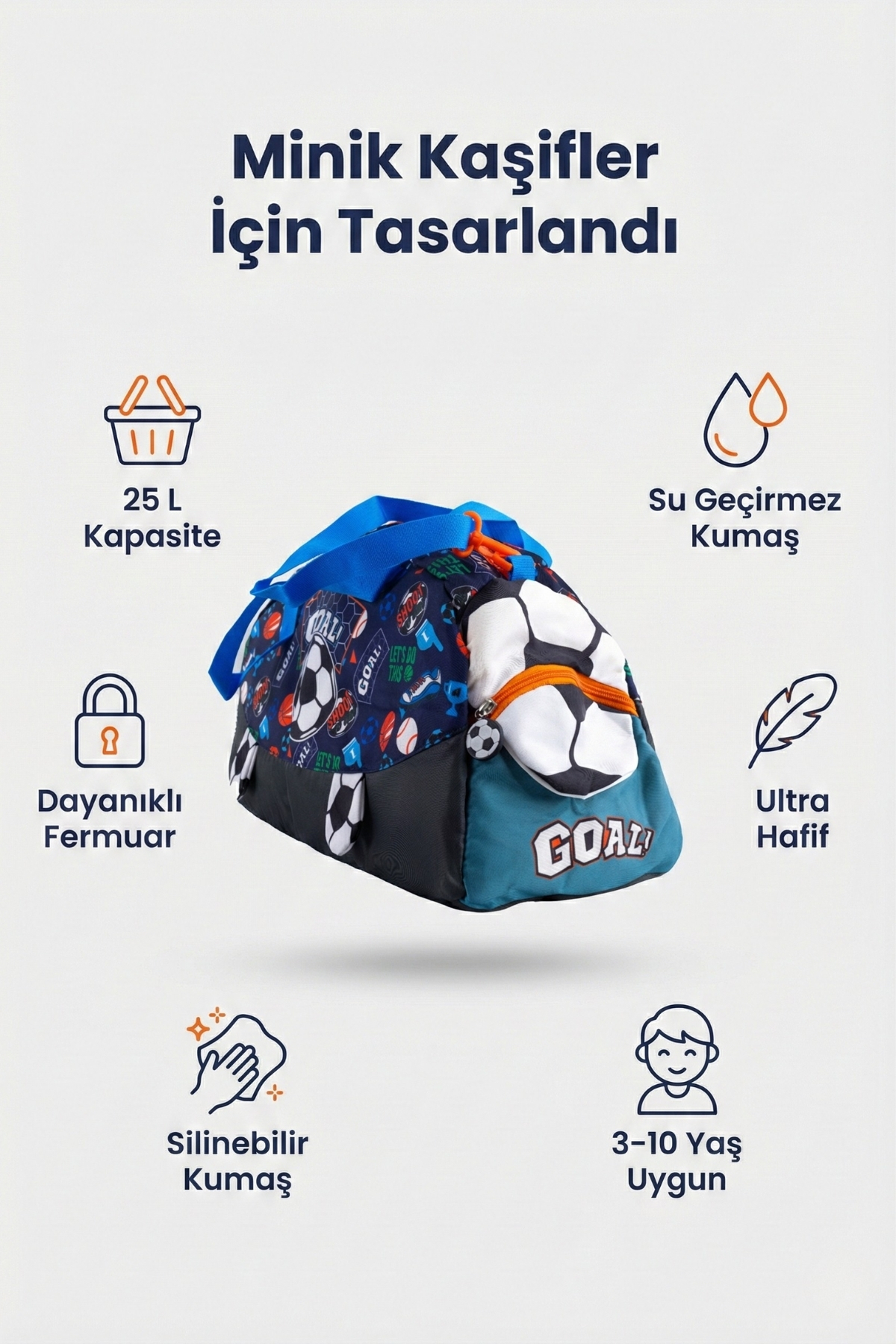 Genel Markalar  Goal Desenli Çocuk Spor ve Seyahat Çantası 25L – Su Geçirmez, Omuz & El Taşıma - Görsel 4