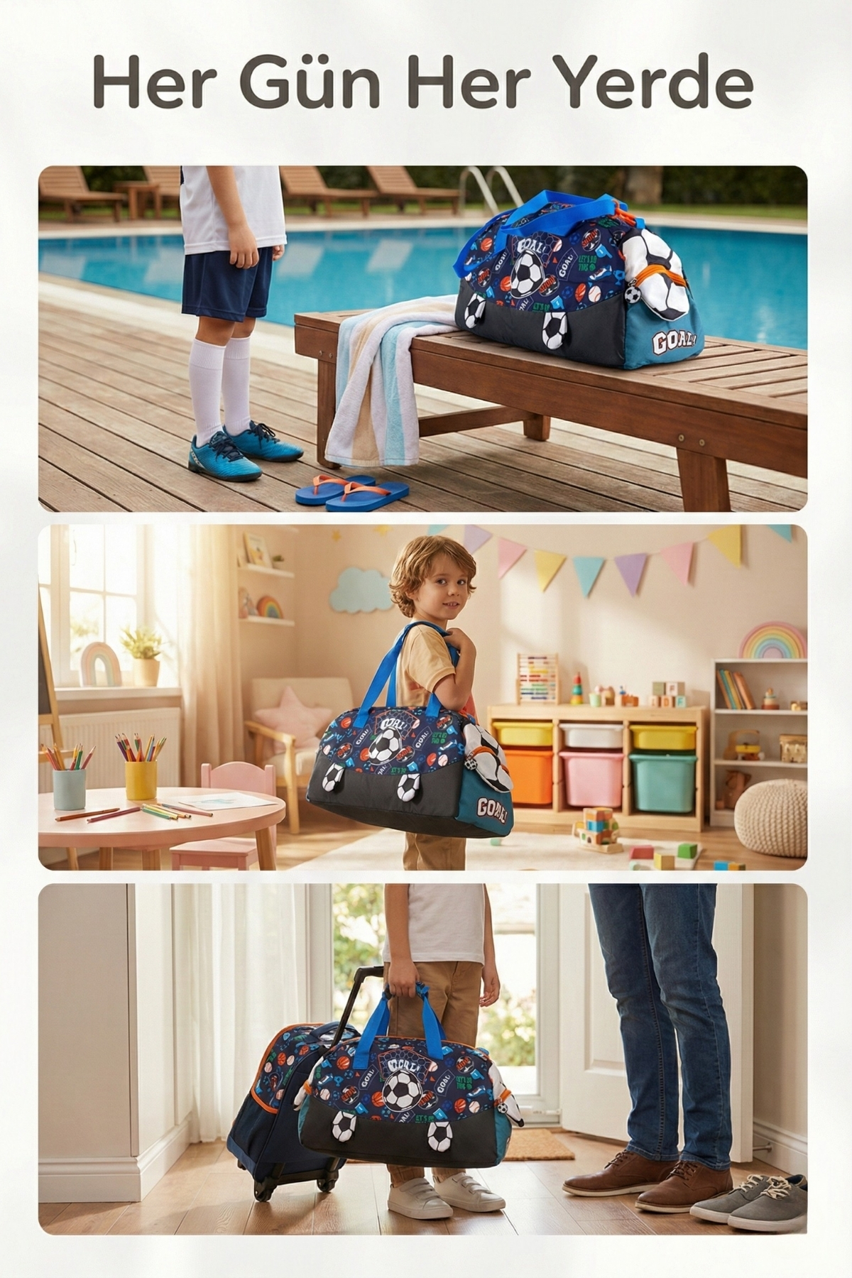 Genel Markalar  Goal Desenli Çocuk Spor ve Seyahat Çantası 25L – Su Geçirmez, Omuz & El Taşıma - Görsel 6