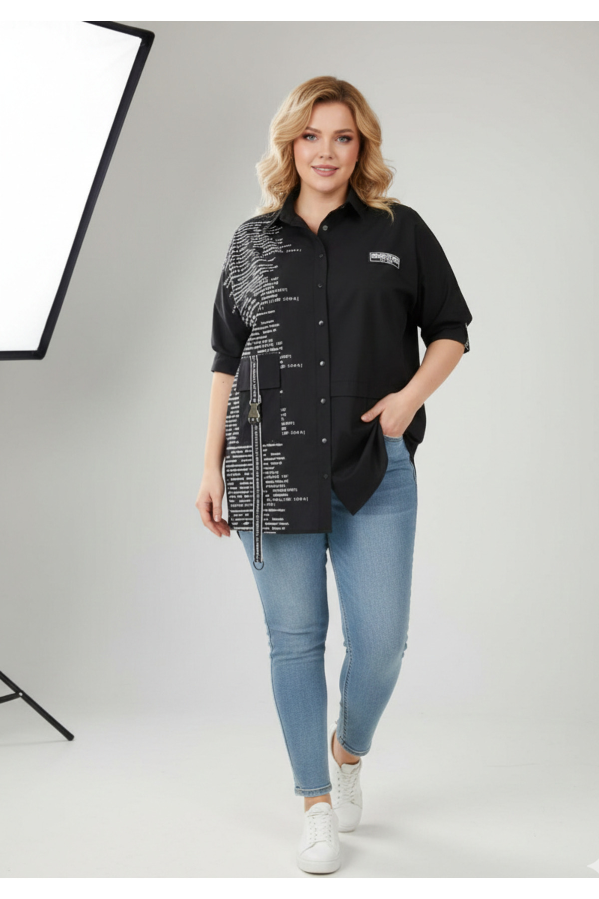 MAXLEVEL MODA SİYAH OWERSİZE BÜYÜK BEDEN KADIN GÖMLEK