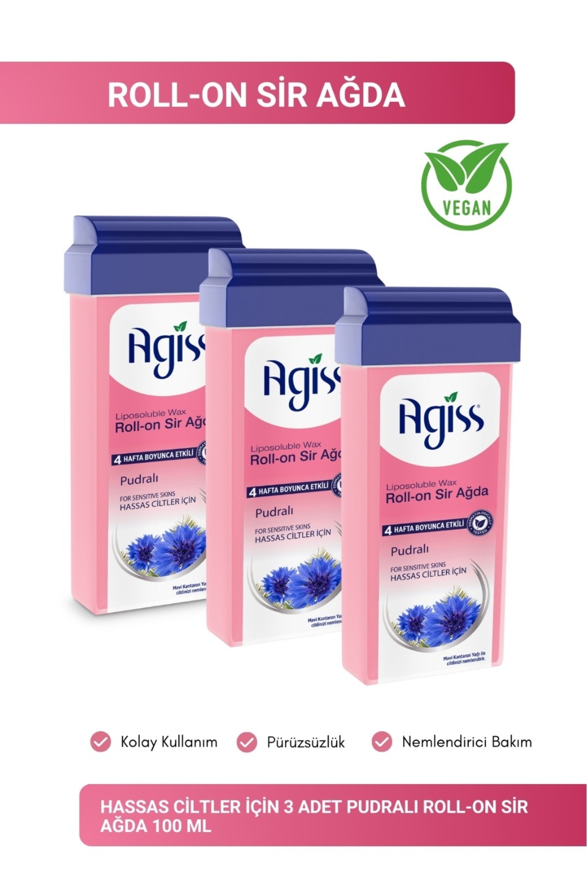 Agiss Hassas Cilt Tipleri Için,4 Hafta Etkili, Pudralı, Roll-on Sir Ağda 3 Adet