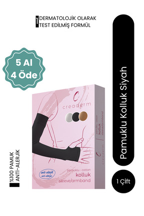 CREADERM 45 Cm Uzun Siyah Pamuklu Premium Kalite Çift Esnek Kolluk Antialerjik