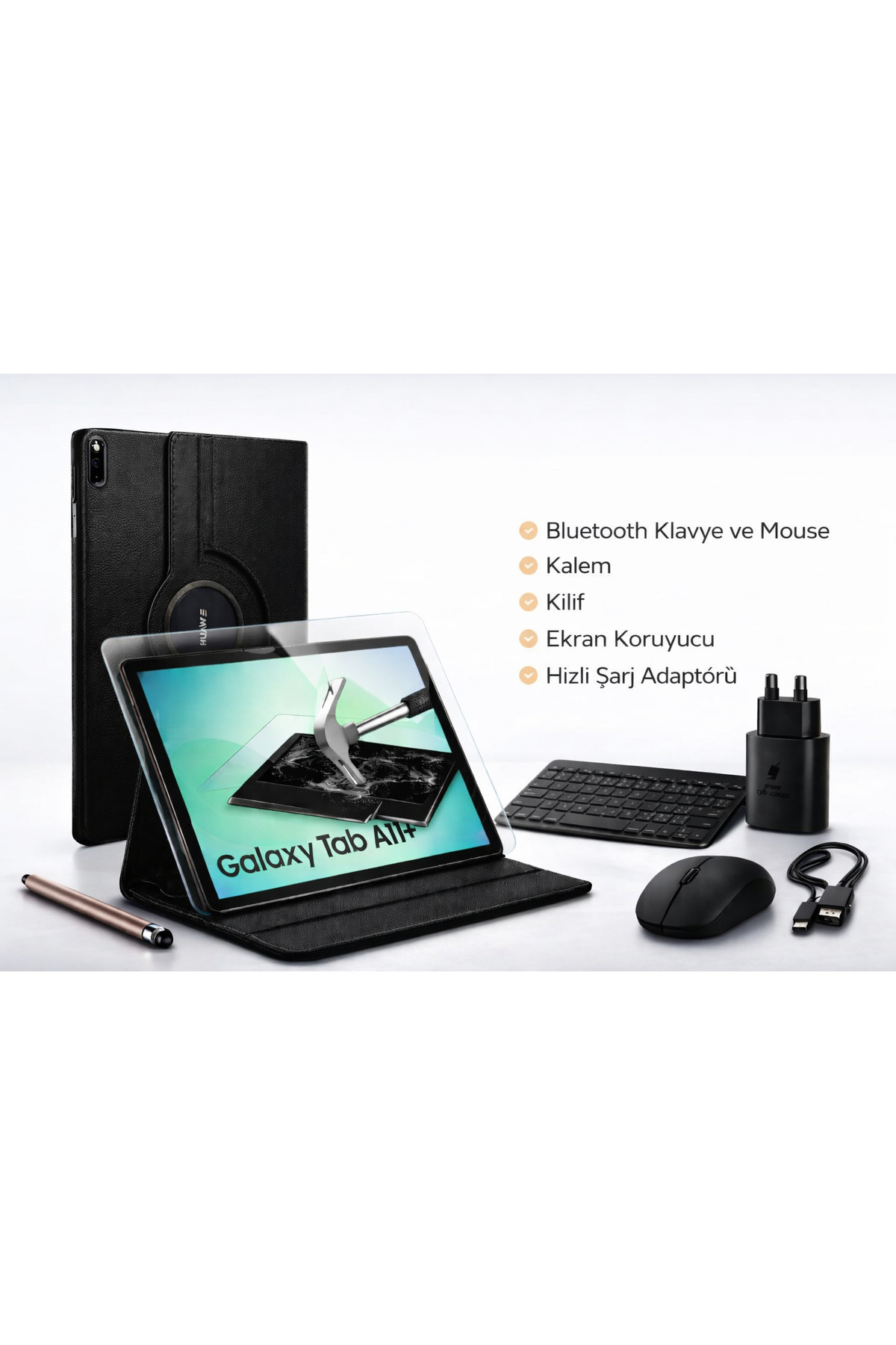 Galaxy Tab A11+ PLUS 6 GB 128 GB TABLET+KALEM+KILIF+SİYAH KLAVYE SET+KIRILMAZ CA