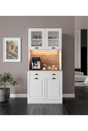 GuneyStore Gözde 2 Kapaklı Kahve Köşesi – 93 cm MDF, LED Aydınlatmalı, Çok Am...