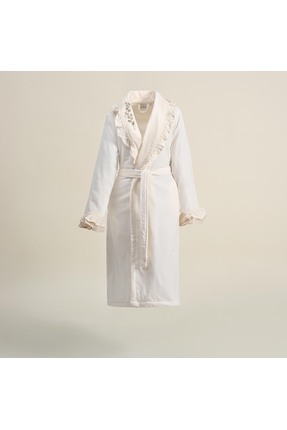 Ecocotton Leyna Kadın Bornoz %100 Organik Pamuk El Nakışlı Krem