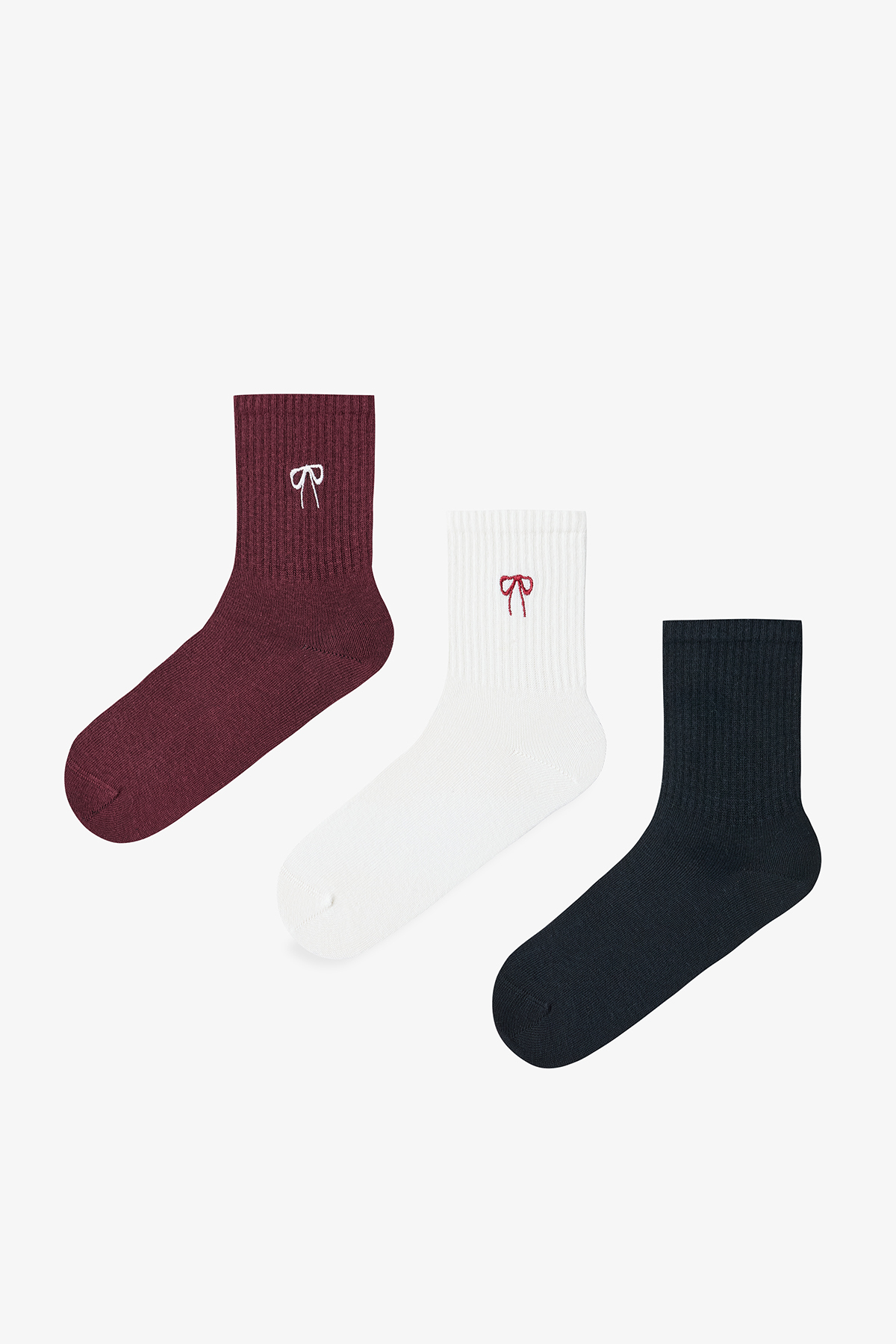 3 Pairs Cotton Ribbon Embroidered Tennis Sock