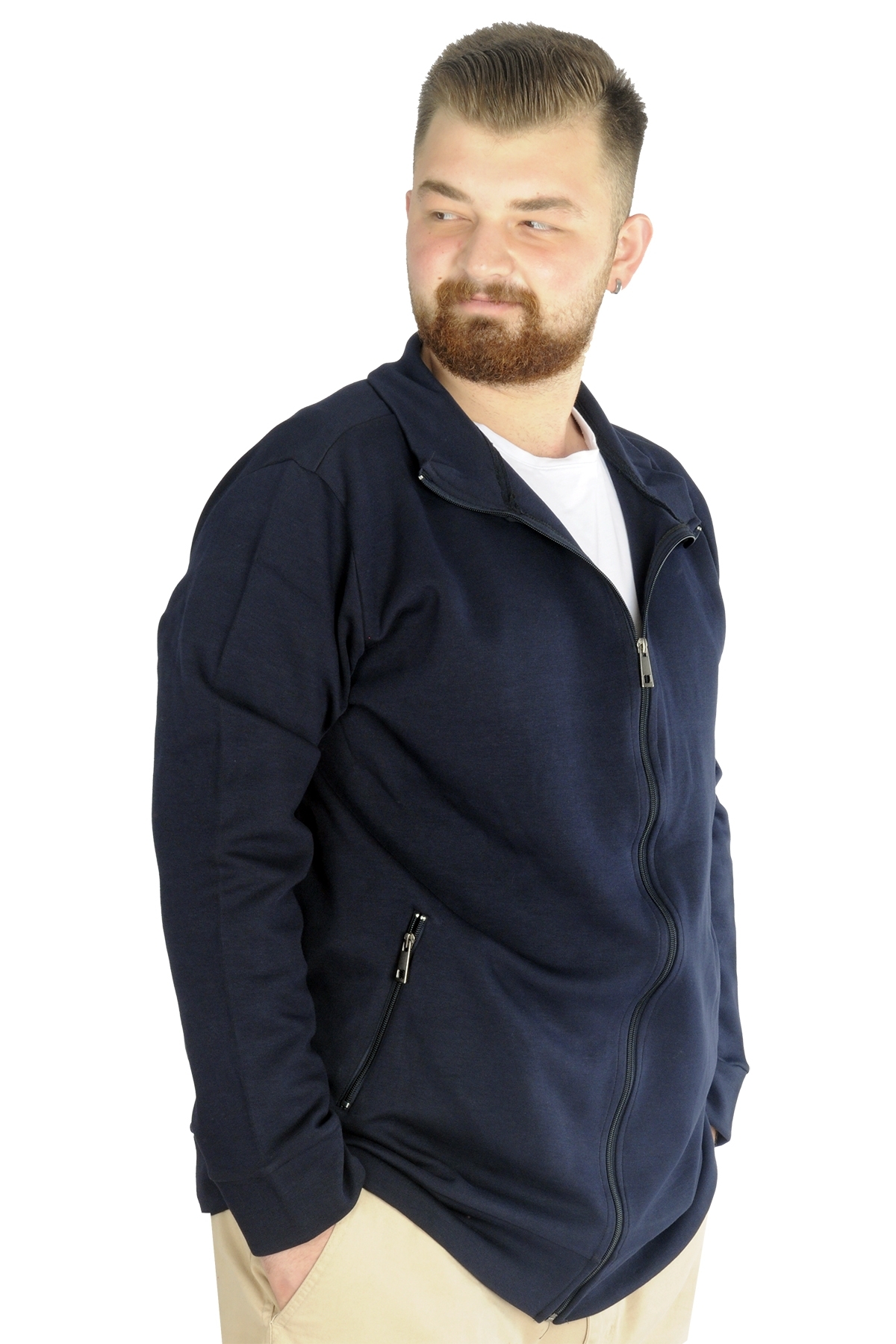 ModeXL Mode XL Buyuk Beden Erkek Hırka Fermuarlı Stell Dik Yaka 20571 Lacivert görsel 5