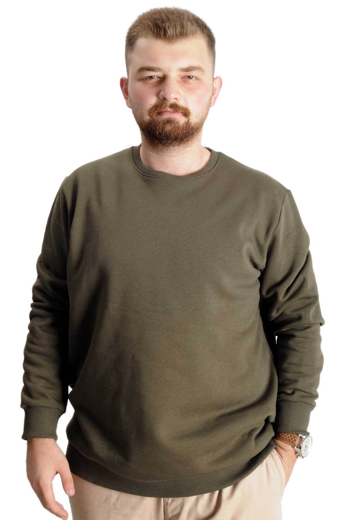 ModeXL Mode XL Büyük Beden Erkek Sweat Bis Yaka 20131 Haki