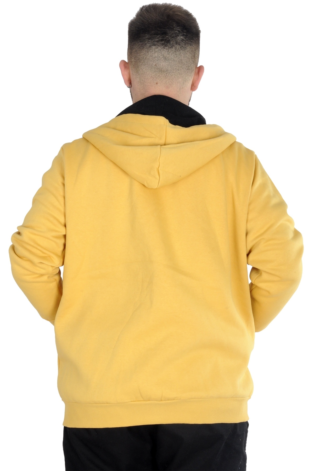 ModeXL Mode XL Erkek Sweatshirt Kapşonlu Zippered Basic 20543 Hardal görsel 8