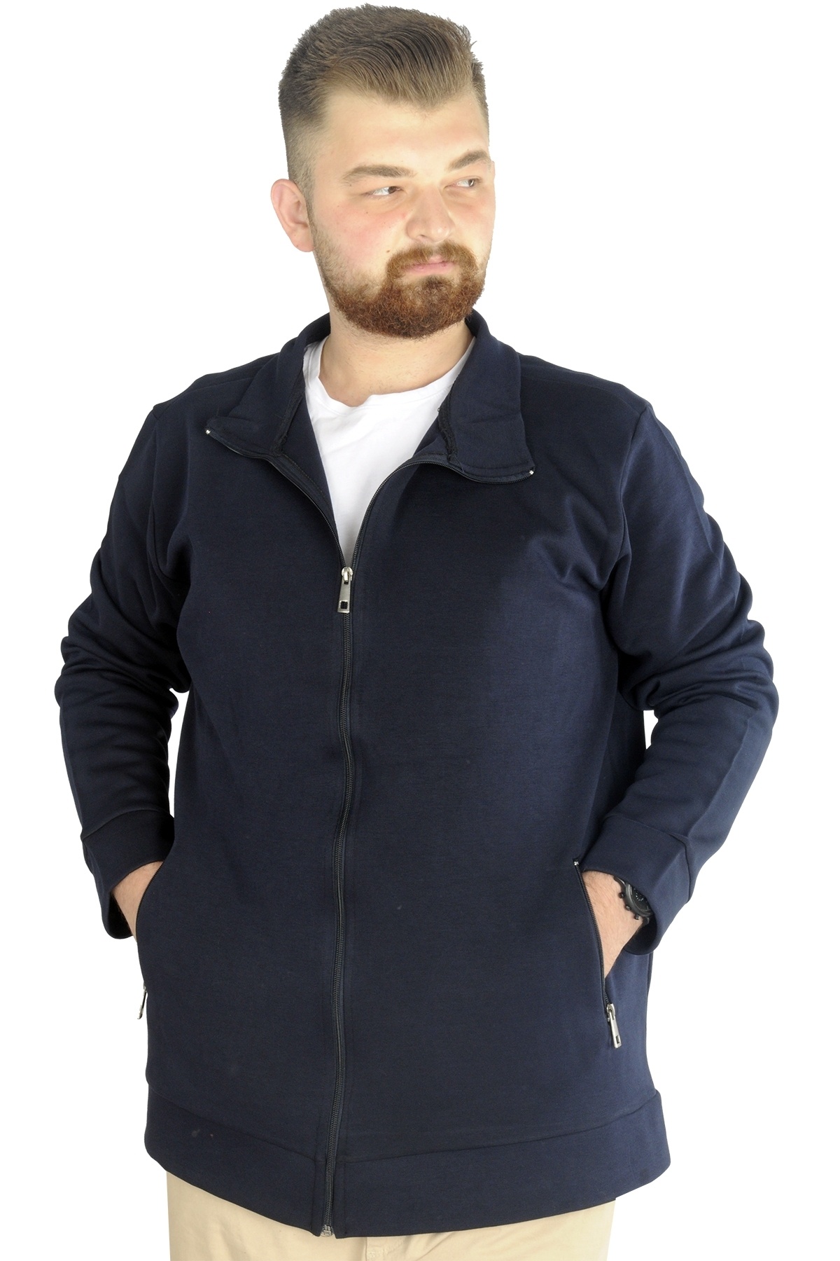 ModeXL Mode XL Buyuk Beden Erkek Hırka Fermuarlı Stell Dik Yaka 20571 Lacivert görsel 4