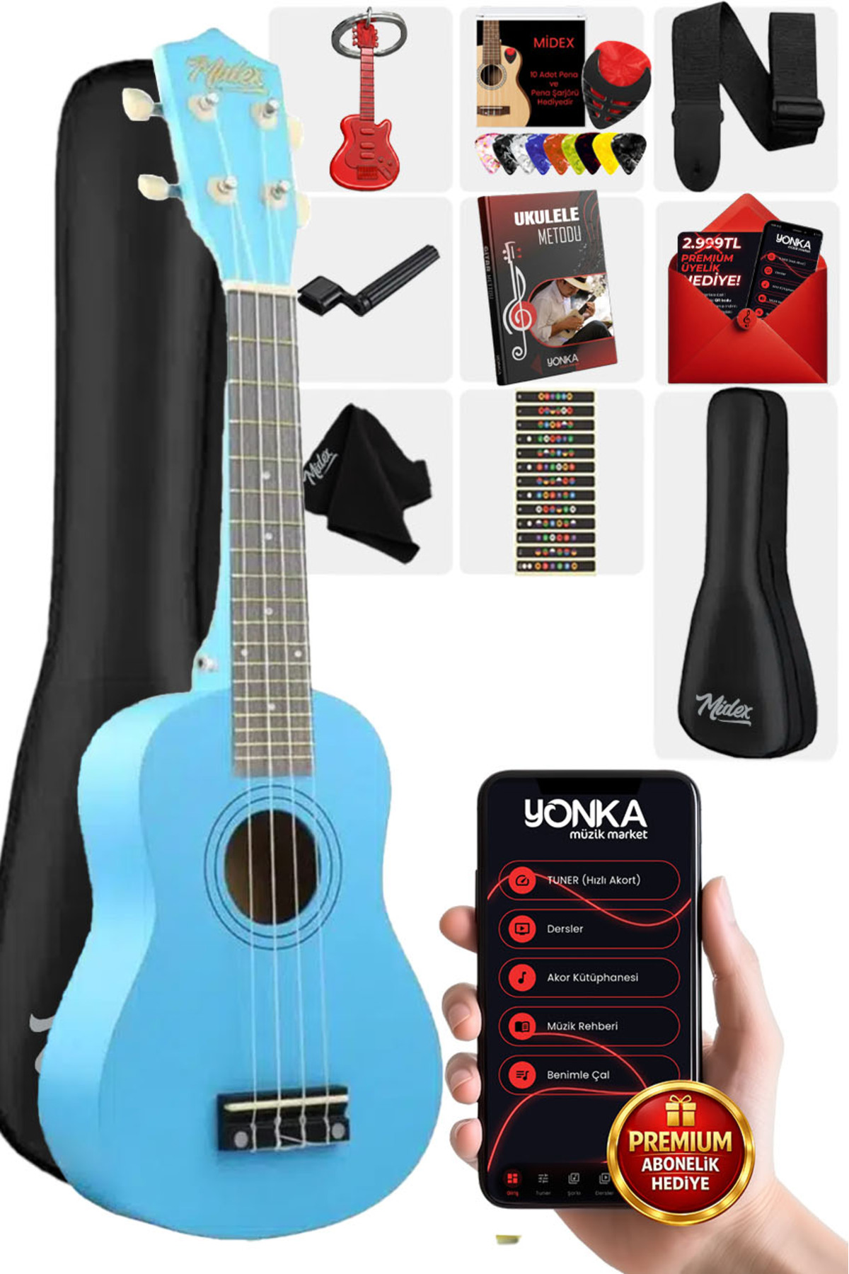 Midex Ukx-233bl Mavi Concert Ukulele (ASKI ÇANTA METOD PENA