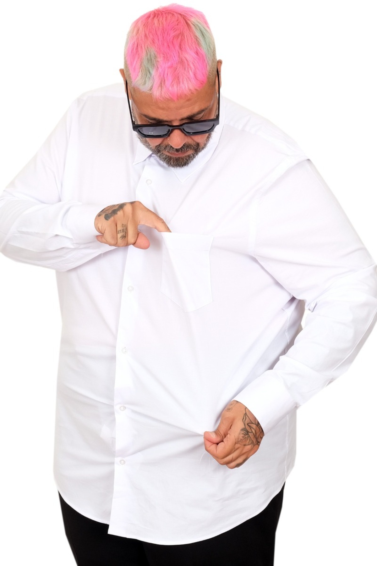 ModeXL Mode XL Büyük Beden Erkek Klasik Cepli Gömlek Likralı 20350 Beyaz görsel 6