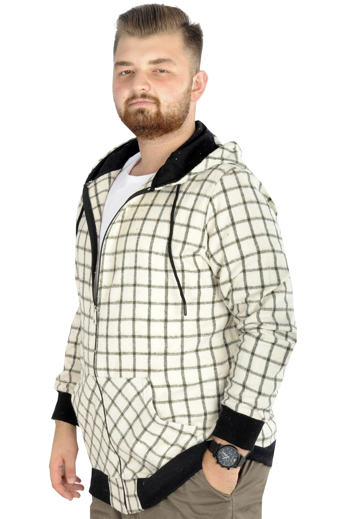 ModeXL Mode XL Erkek Oduncu Kapsonlu Sweat Pocket 21574 Ekru görsel 4