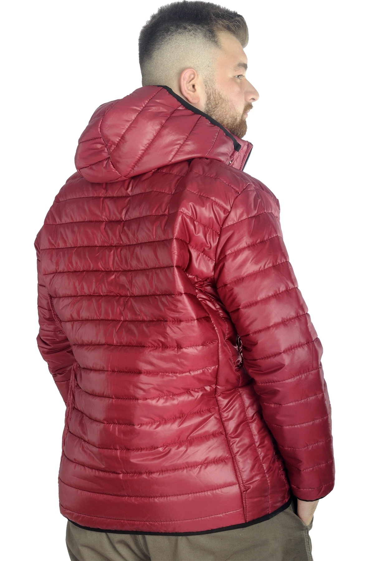 ModeXL Mode XL Büyük Beden Mont Kapitone Kapşonlu 22602 Bordo görsel 6