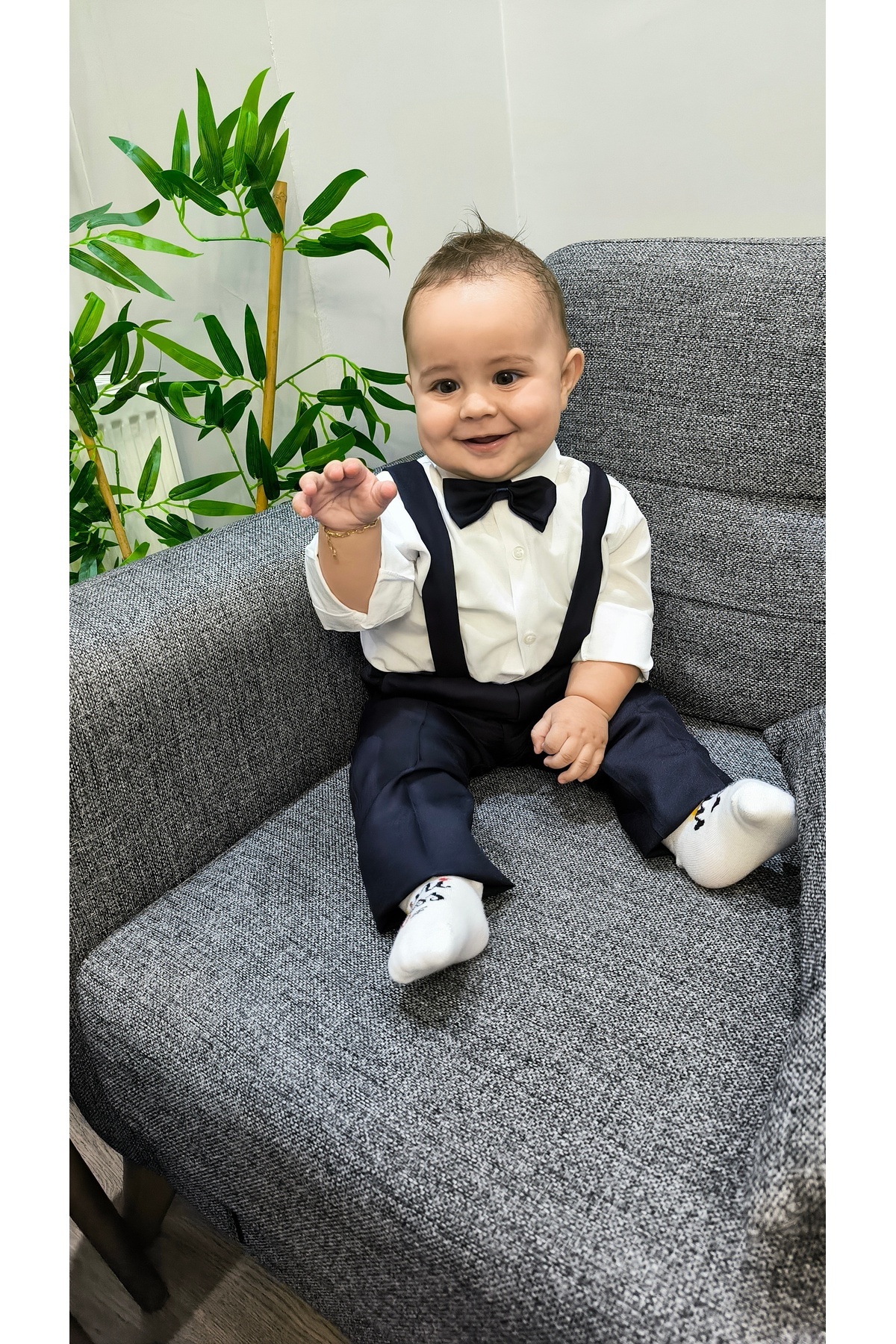 HAYTA Çocuk Takım Çocuk Salopet Takım Gömlekli Papyonlu Lacivert fotoğrafı 4 (önizleme)