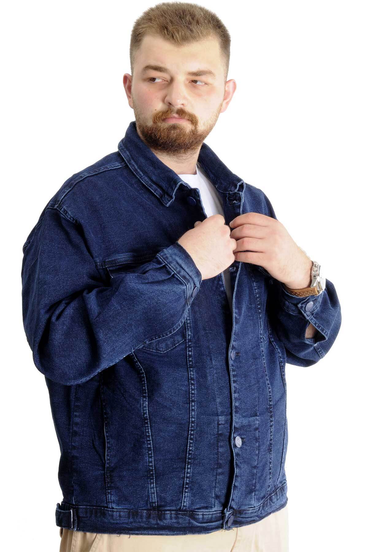 ModeXL Mode XL Büyük Beden Erkek Kot Mont Paris Star 22800 Mavi görsel 4