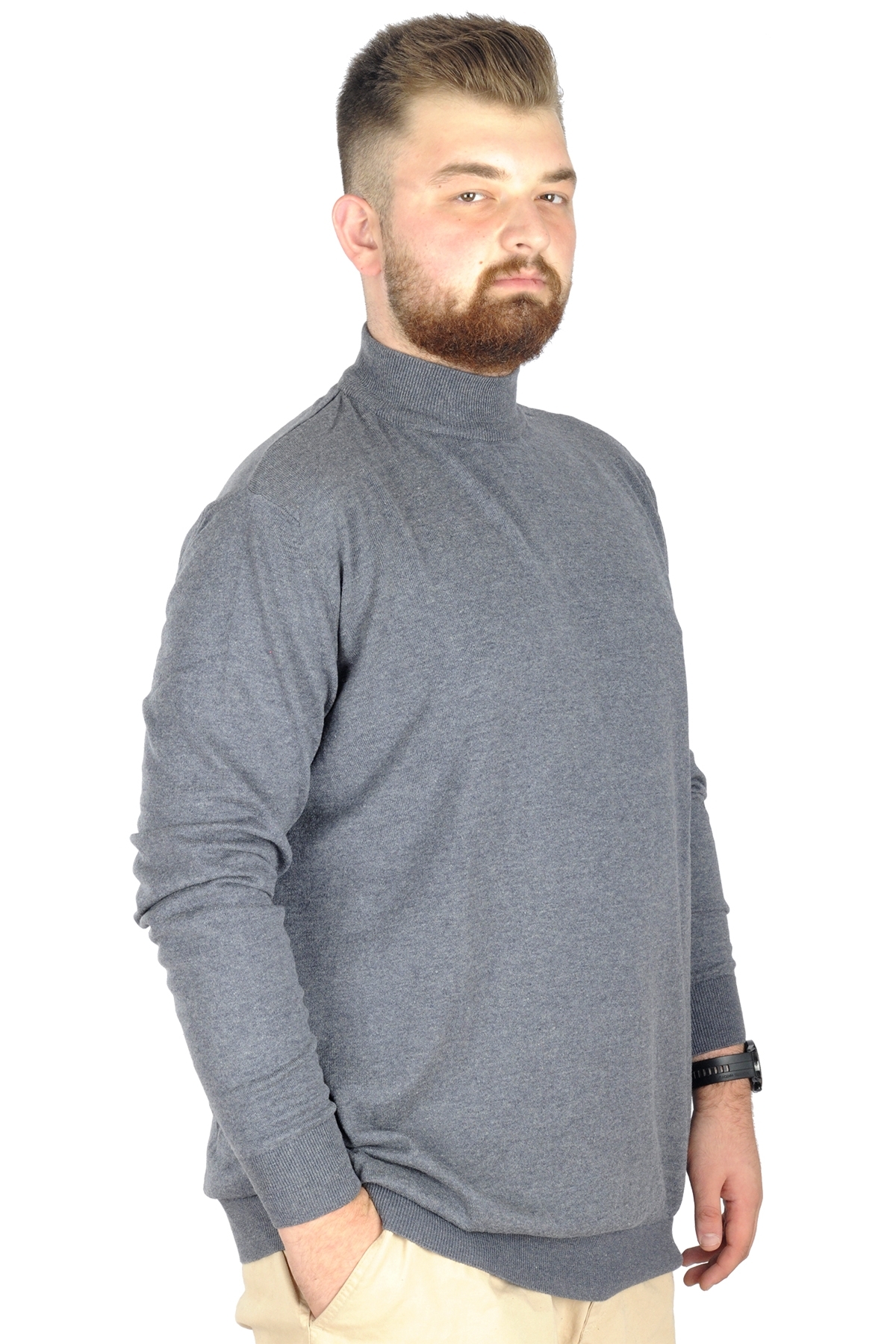 ModeXL Mode XL Büyük Beden Kazak Yarım Balıkçı 22208 İndigo görsel 5