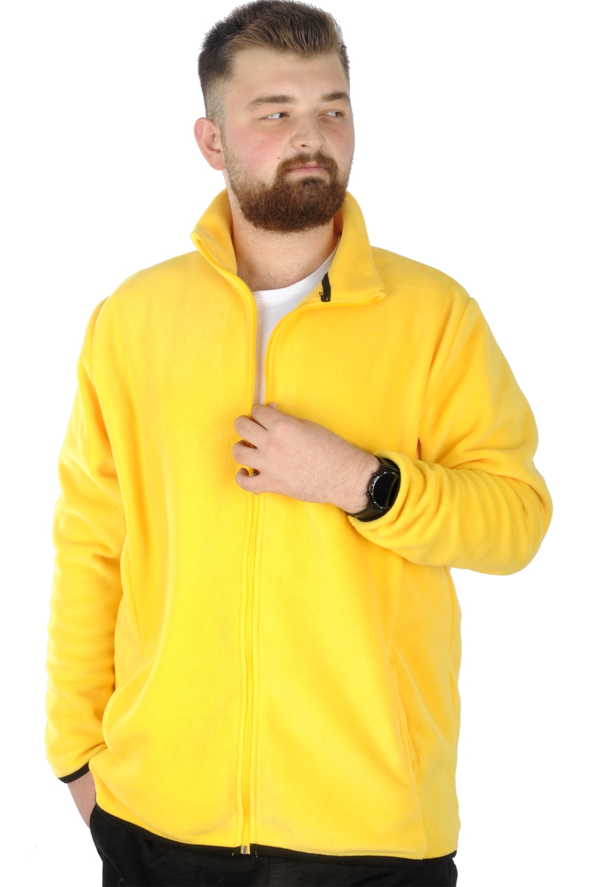 ModeXL Mode XL Büyük Beden Erkek Fermuarlı Polar Hırka Dik Yaka 22550 Sarı görsel 4