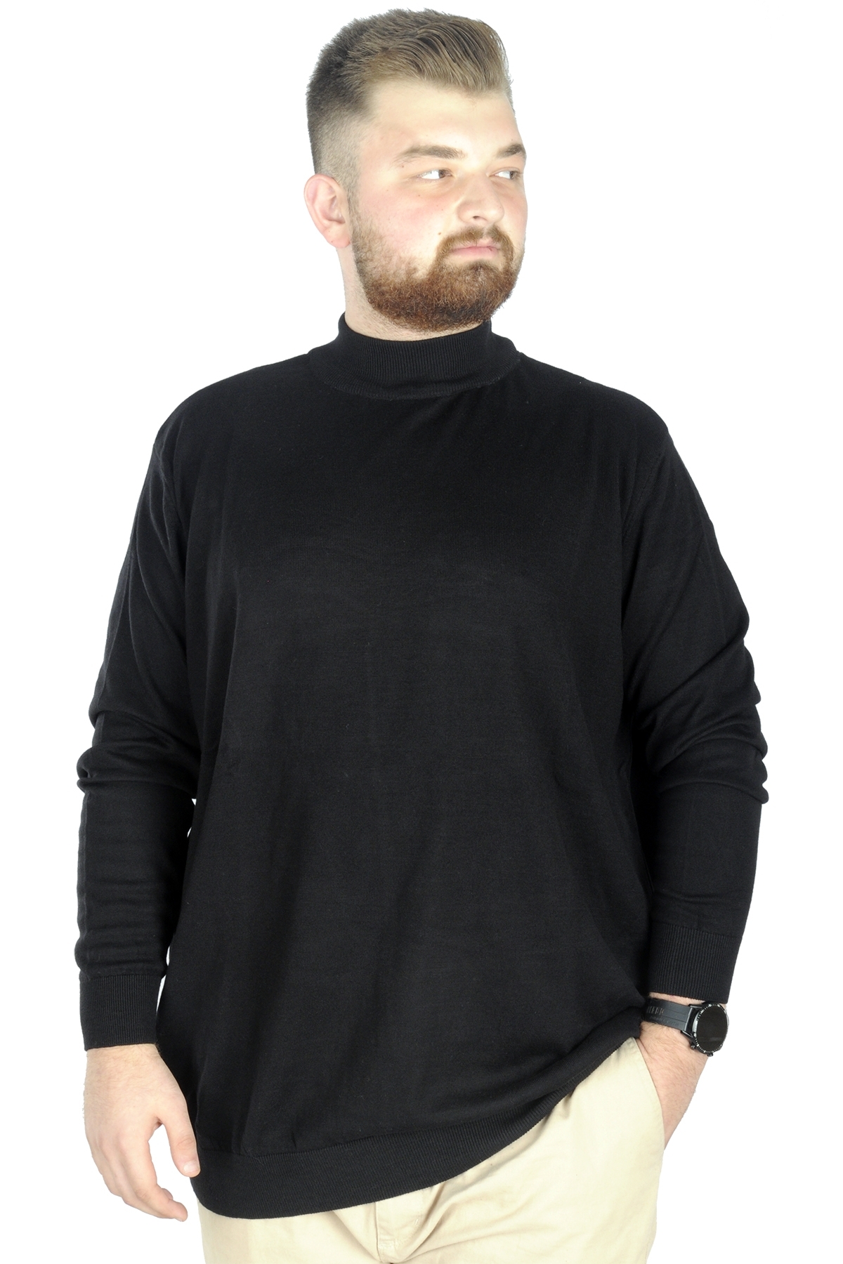 ModeXL Mode XL Büyük Beden Kazak Yarım Balıkçı 22208 Siyah görsel 5