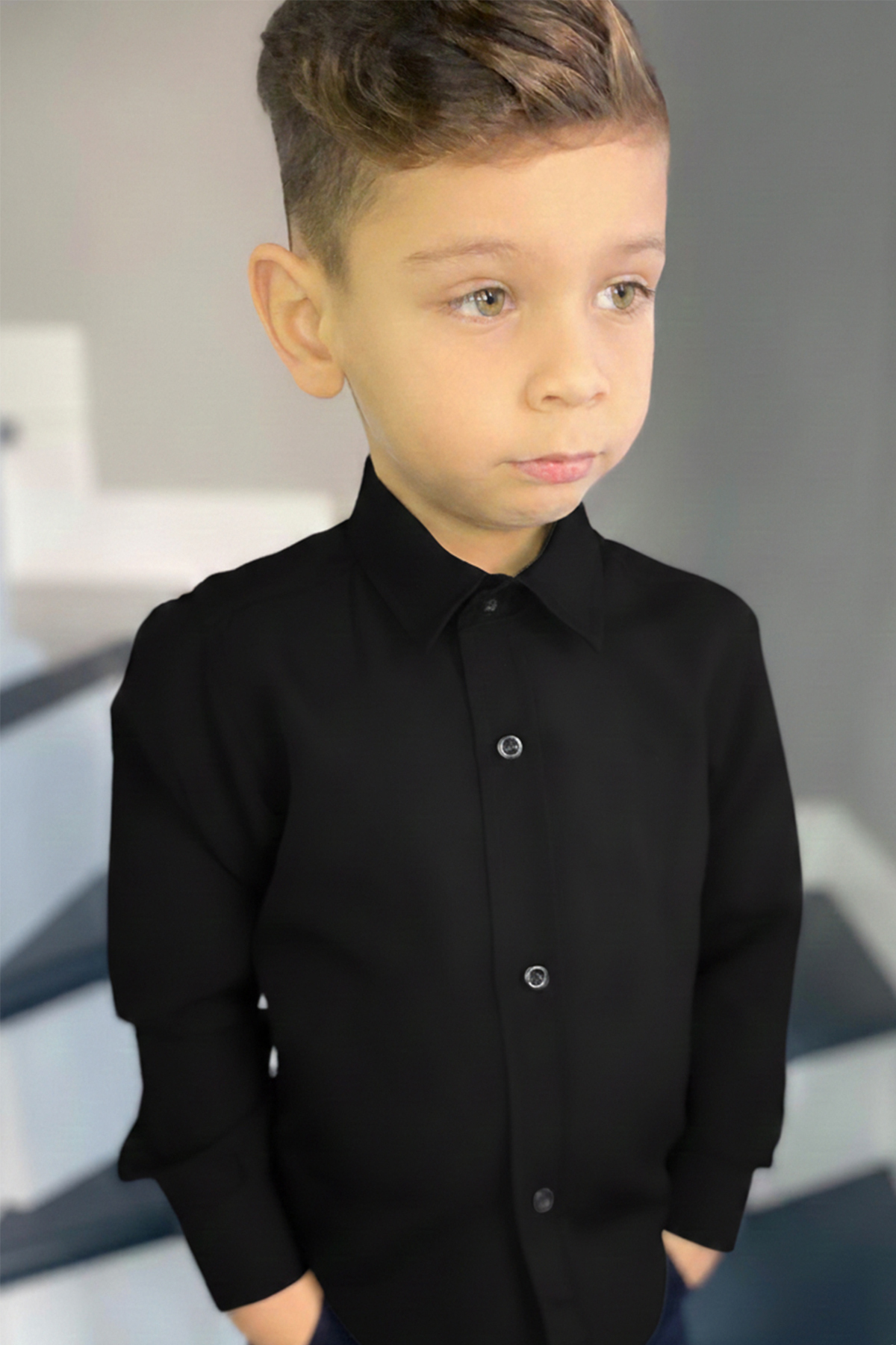 Entel Erkek Çocuk Klasik Uzun Kollu Düz Renk Gömlek fotoğrafı 4 (önizleme)