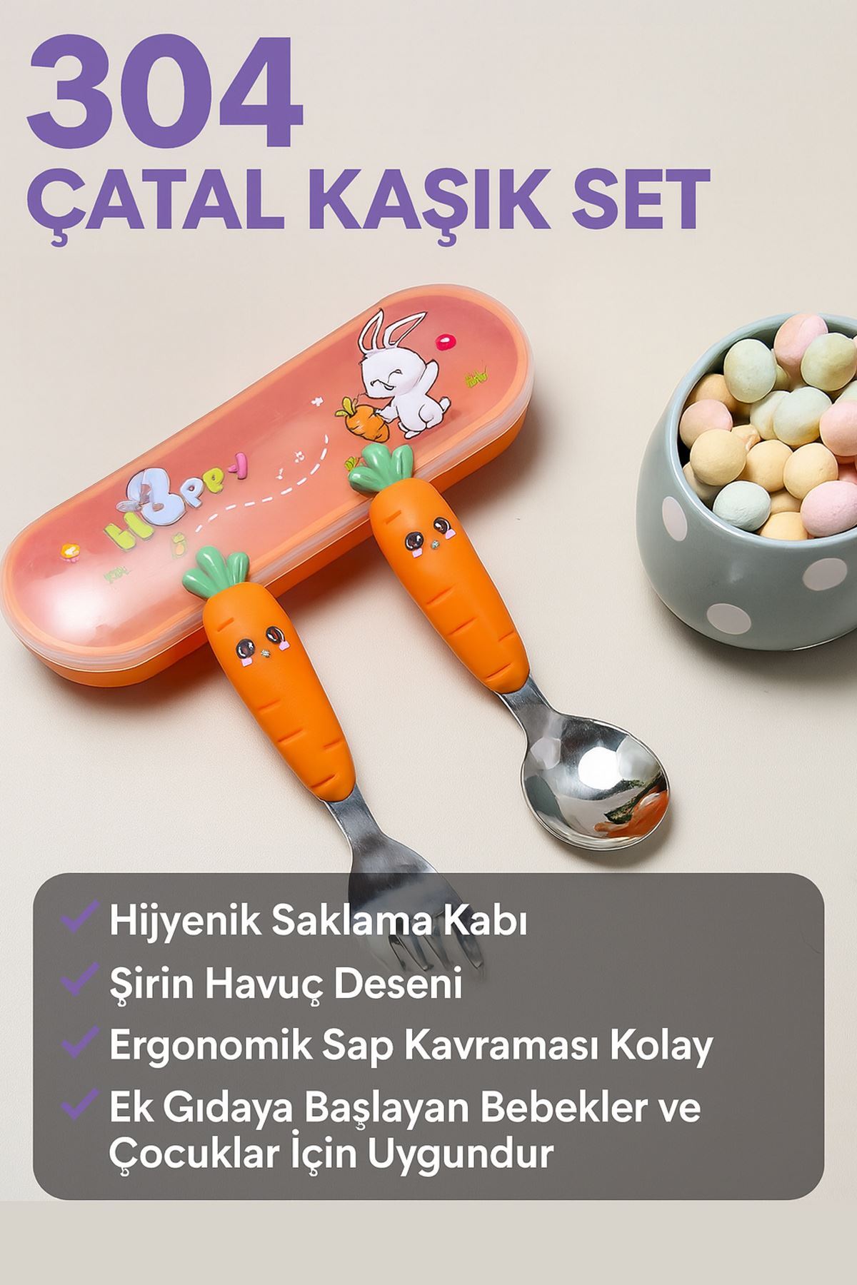 Chavin 304 Çelik Havuç Model Bebek Çocuk Kaşık ve Çatal Set cin932 fotoğrafı 6 (önizleme)