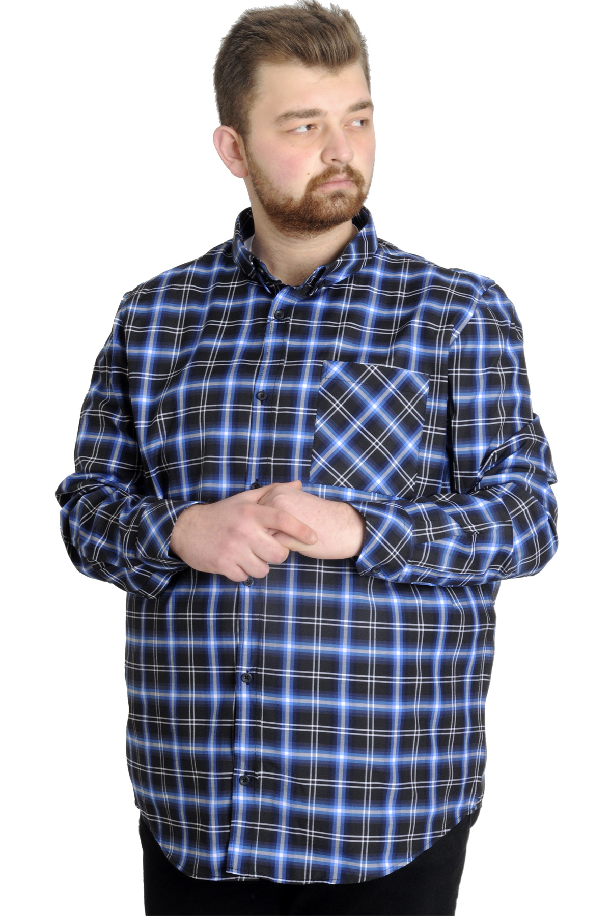 ModeXL Mode XL Büyük Beden Erkek Gömlek Ekose Uzun Kollu 23300 Siyah görsel 5
