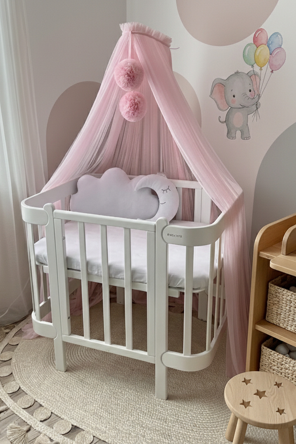 Kiddy Happy Pembe Beşik Cibinliği Ve Cibinlik Aparatı fotoğrafı 2 (önizleme)