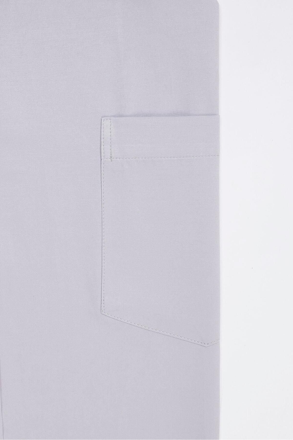 Tudors  Erkek Big Size Büyük Beden Uzun Kollu Pamuklu Tek Cepli Saten Gri Gömlek - Görsel 4