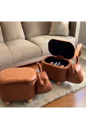 zooturak Boğa Figürlü Sandıklı Puf Modelleri Deri Görünümlü Nubuk