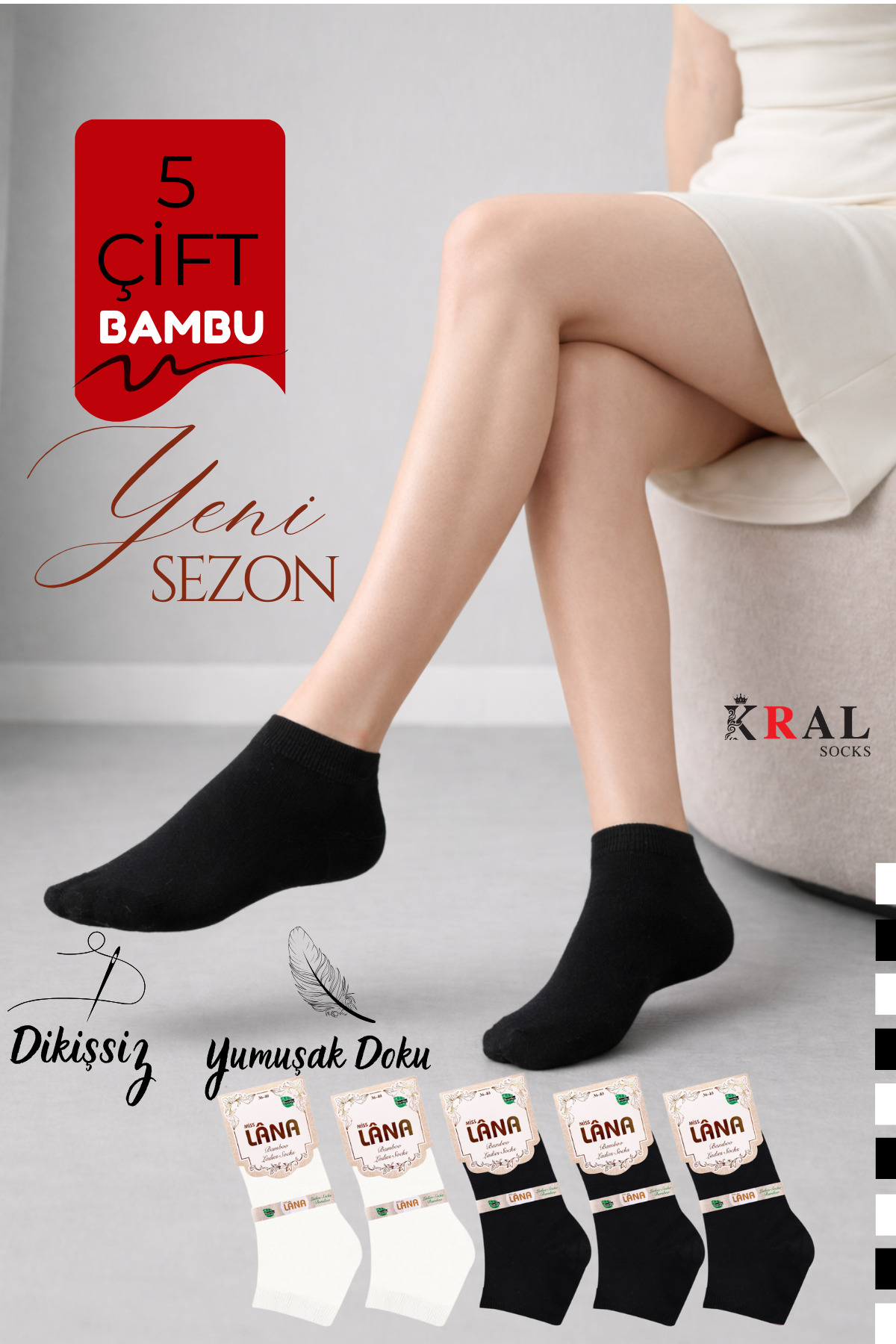 5 Pairs Women's Bamboo Seamless Booties Socks
