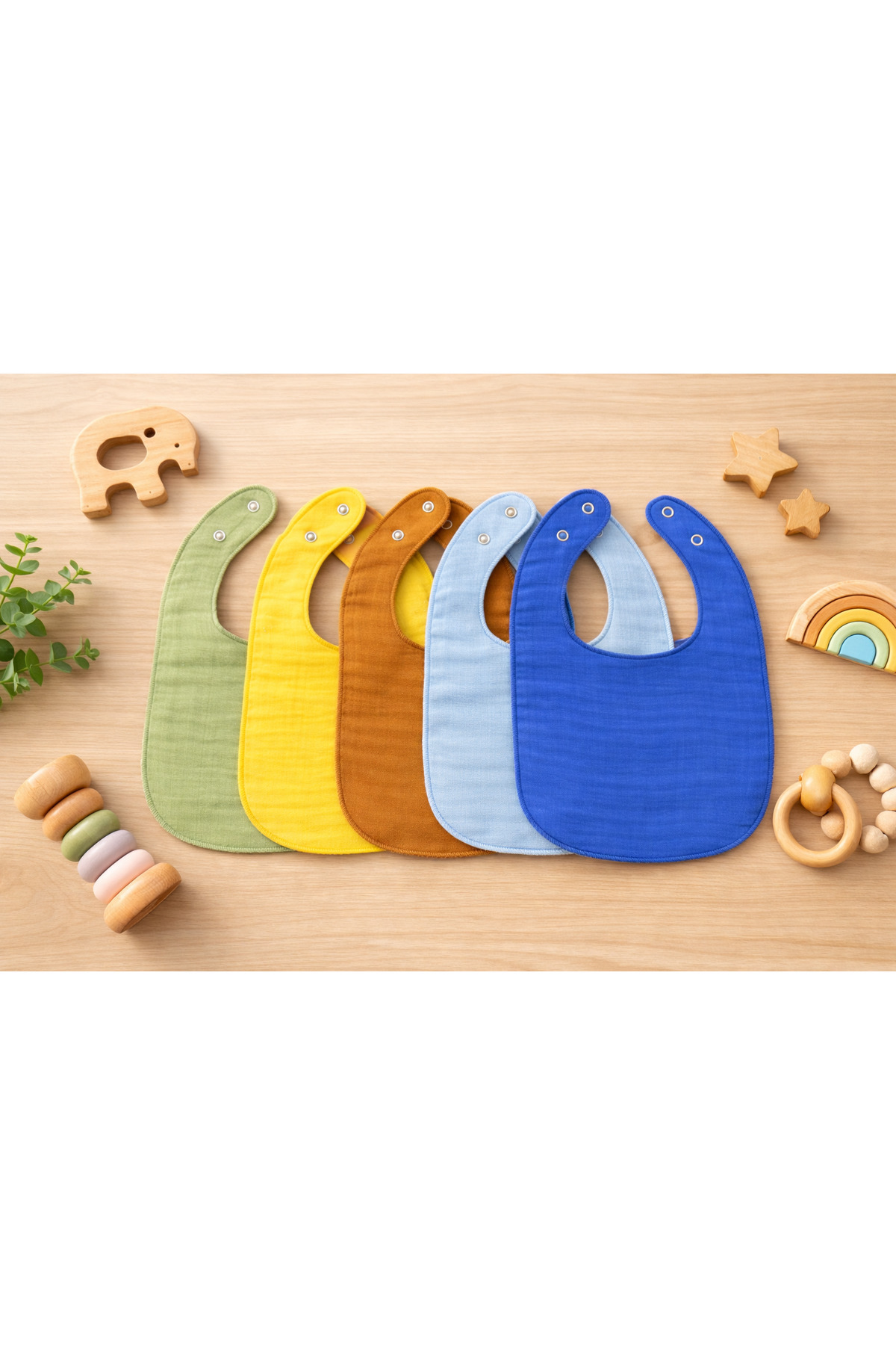 Enhitbaby 5'li Sıvı Geçirmez Çift Kat Müslin Mama Ve Salya Önlüğü, %100 Pamuk Alezli fotoğrafı 4 (önizleme)