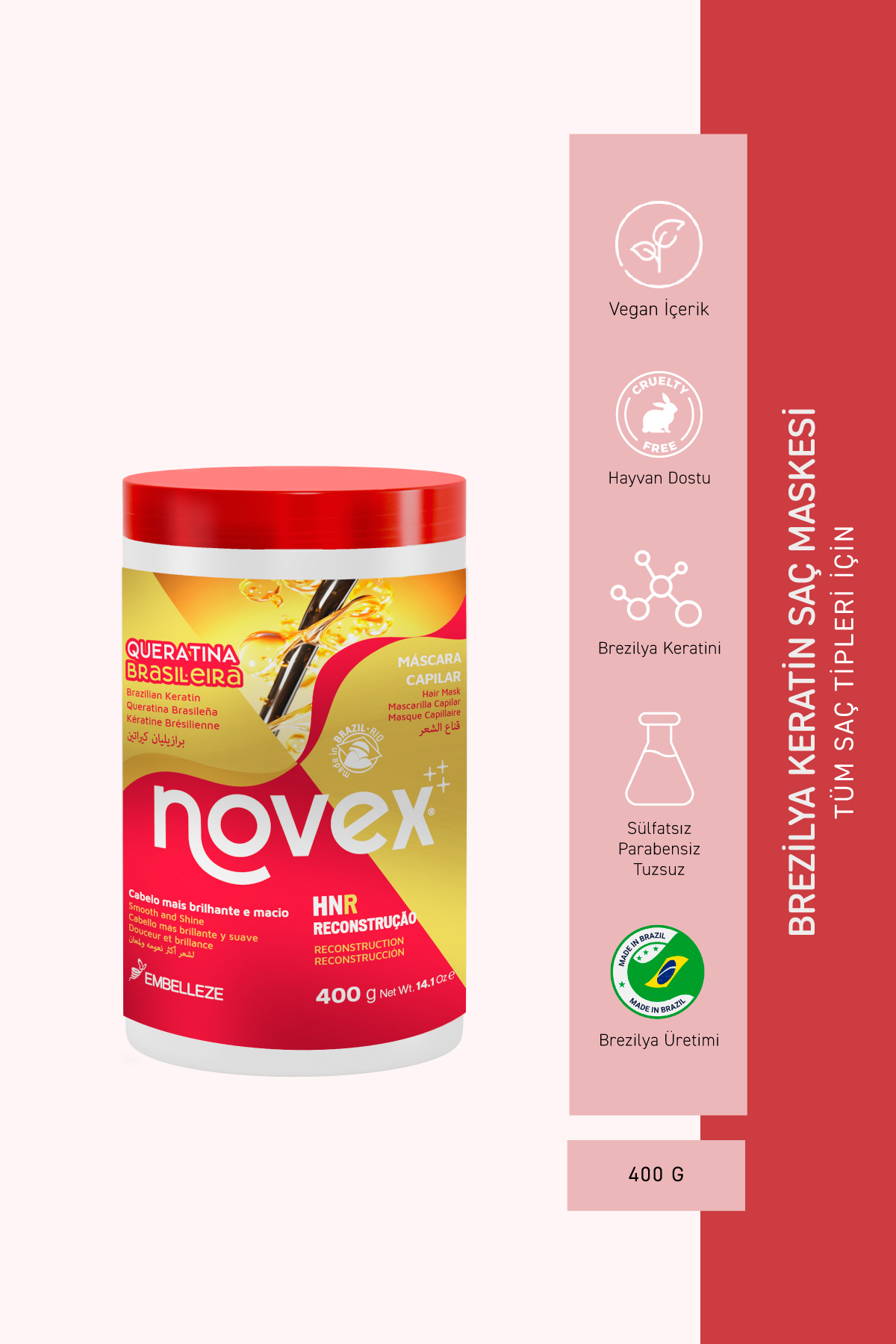 NOVEX Brezilya Keratin - Kurumuş Ve Zarar Görmüş Saçlar Için Saç Maskesi 400g — 876120002589