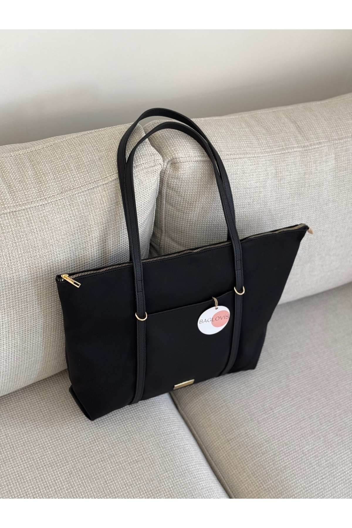 BAGLOVİS  ASKILARI HALKA DETAYLI BÜYÜK SİYAH KADIN OMUZ ÇANTASI EN42 BOY32 - Görsel 4