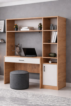 Setay Bilgisayar Masası, Deka Kitaplıklı Çalışma Masası - Ceviz