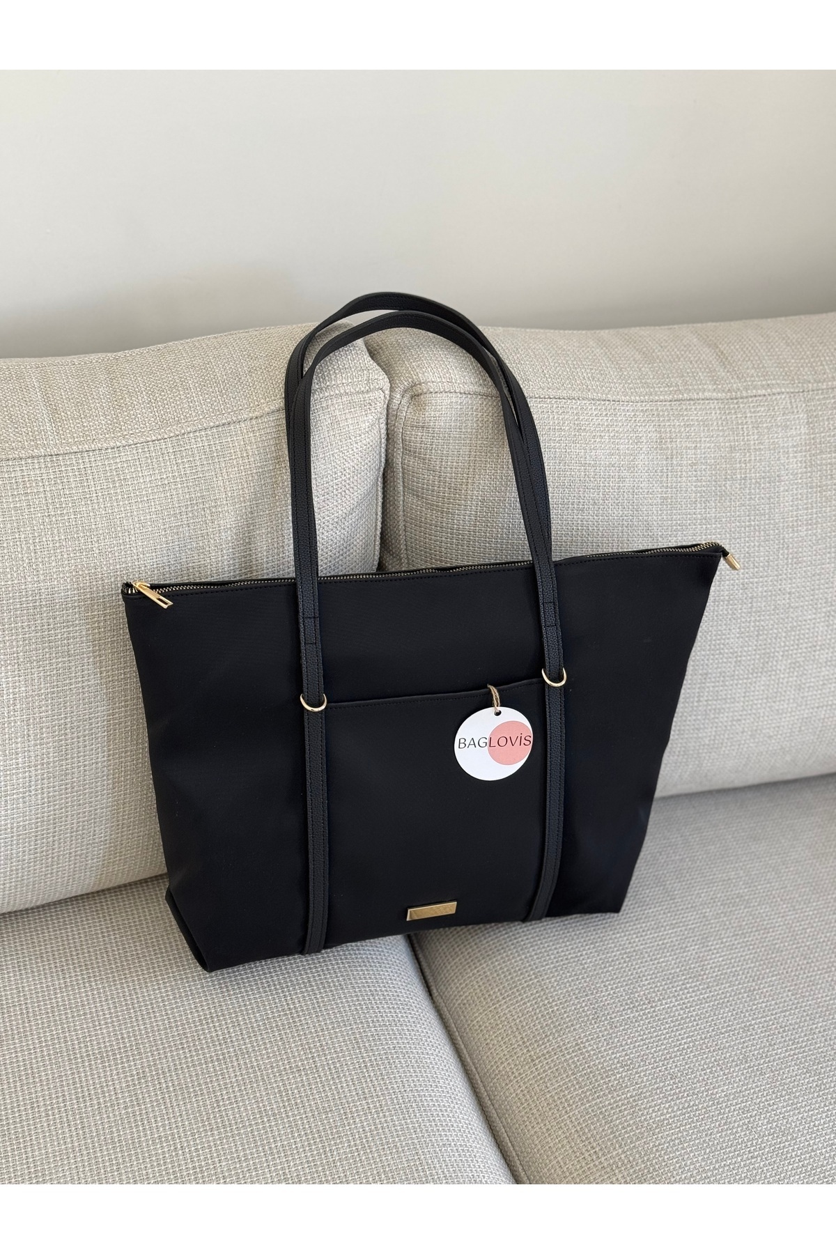 BAGLOVİS  ASKILARI HALKA DETAYLI BÜYÜK SİYAH KADIN OMUZ ÇANTASI EN42 BOY32