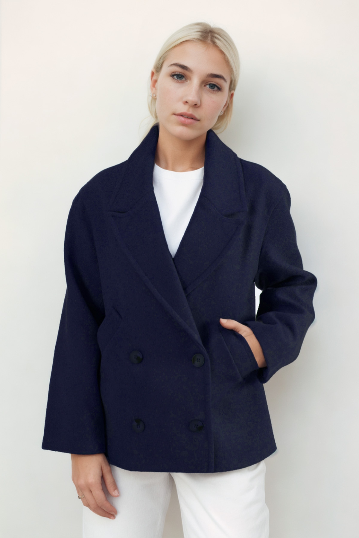 Vitrin  Düğmeli Kısa Kaşe Kaban - Görsel 4