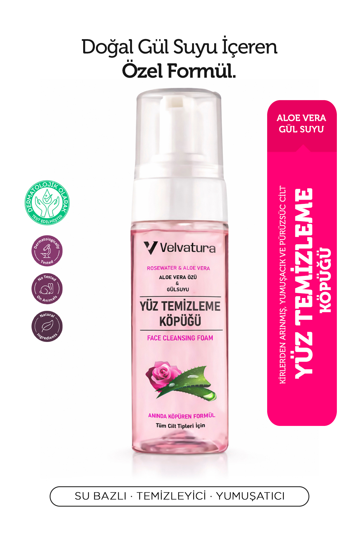 Velvatura Yüz Temizleme Köpüğü Gül Suyu Ve Aloe Vera Yıkama Köpüğü Canlandırıcı, Ferahlatıcı Etkili 150 ml — yuztemizleme