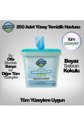 HYGREX Yüzey Temizlik Havlusu Beyaz Sabun Kokulu Islak Kova Mendil 250 Adet E...